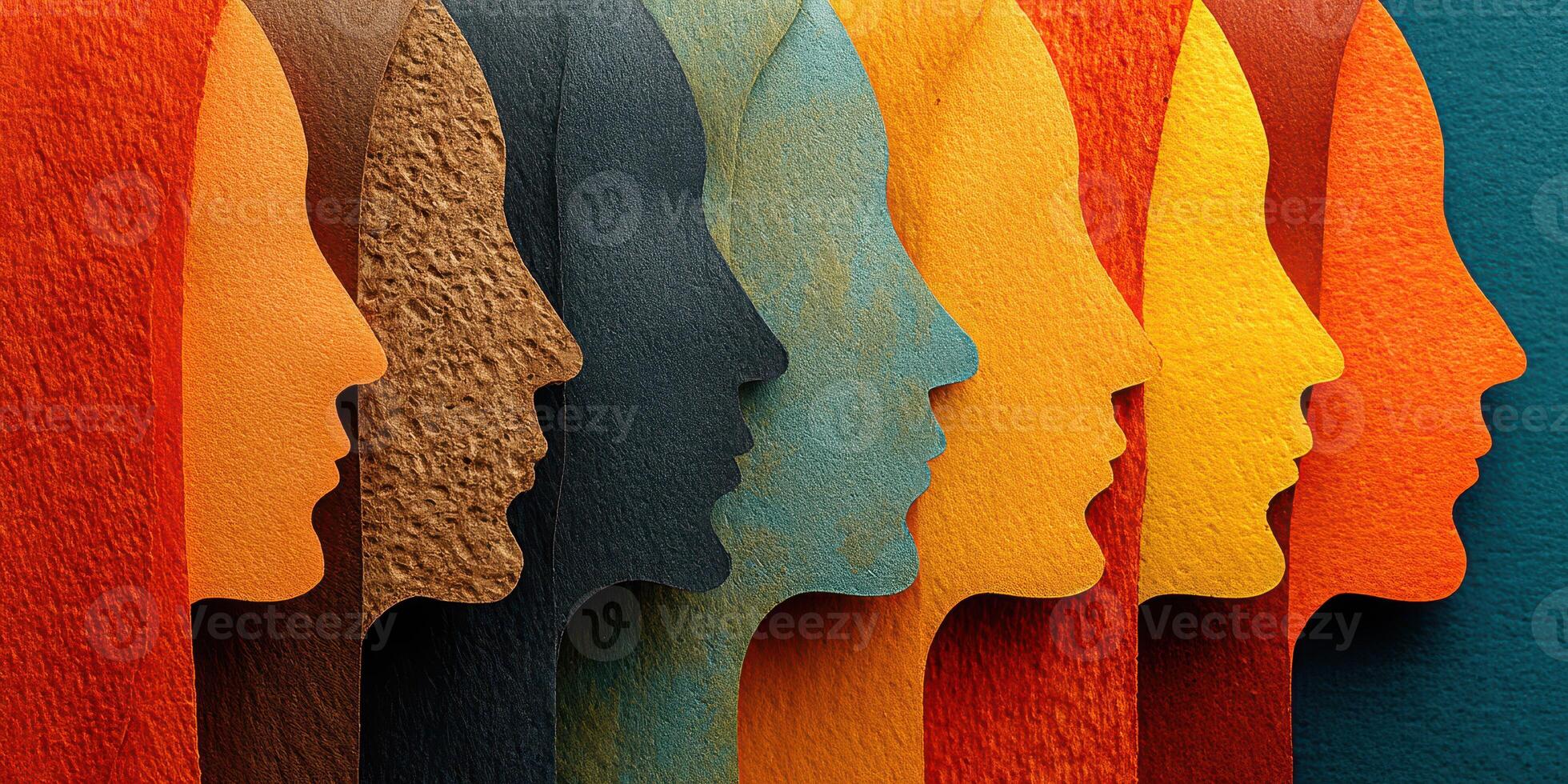 Cut paper silhouettes representing diversity and unity in an artistic display on a textured background photo