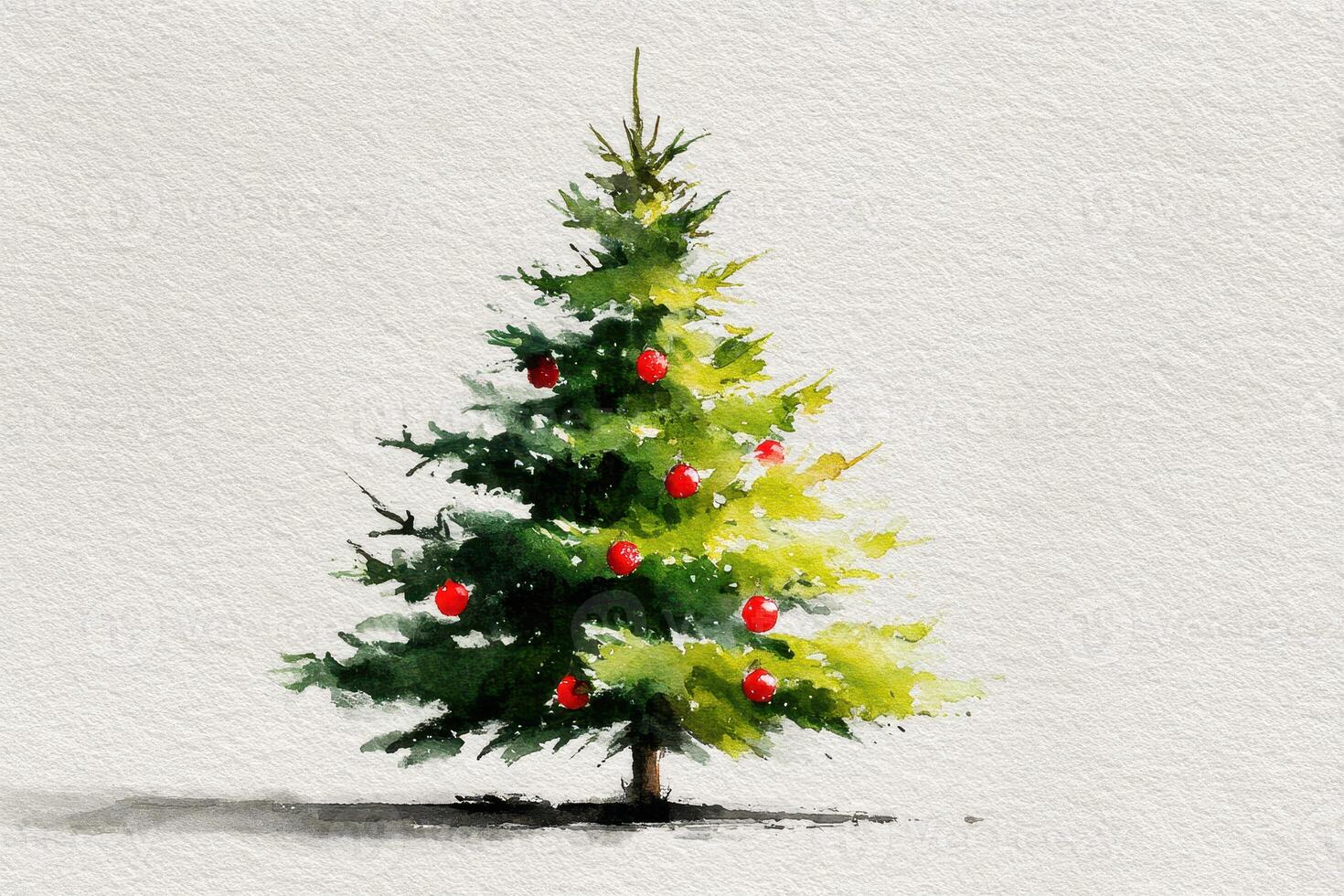 Decorative Christmas tree with colorful ornaments set in a simple watercolor style on textured background photo
