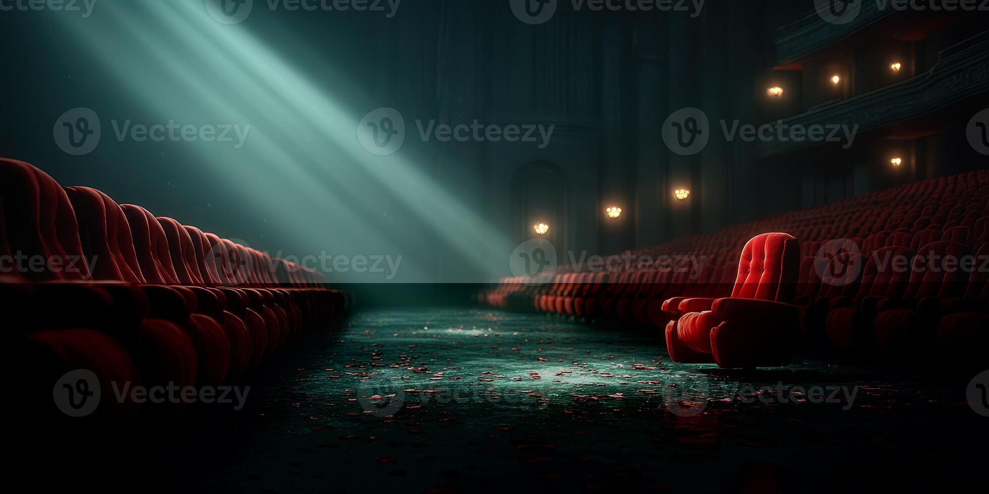 Empty theater with broken light creating an atmospheric mood photo