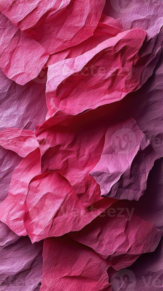 Colorful layers of crinkled paper in varying shades of pink creating a textured abstract background photo