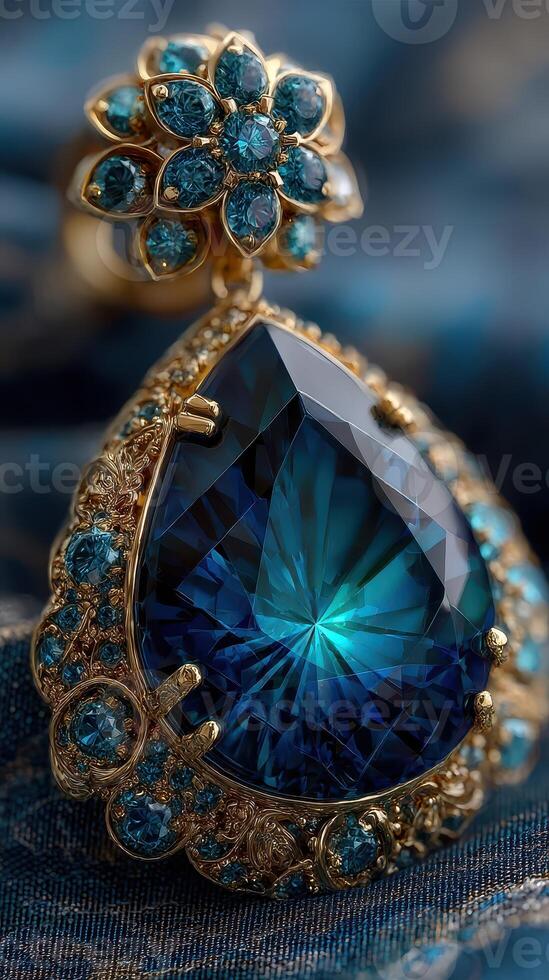 Intricately designed blue gemstone earring showcasing exquisite craftsmanship and elegance photo