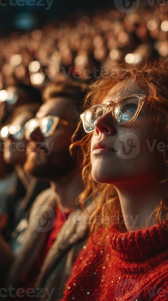 Audience immersed in an engaging performance during evening event showcasing vibrant lighting and captivating atmosphere photo
