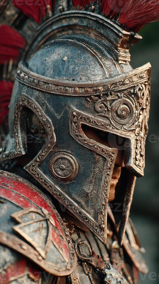 Detailed depiction of an ancient warrior in ornate armor showcasing craftsmanship and historical significance photo
