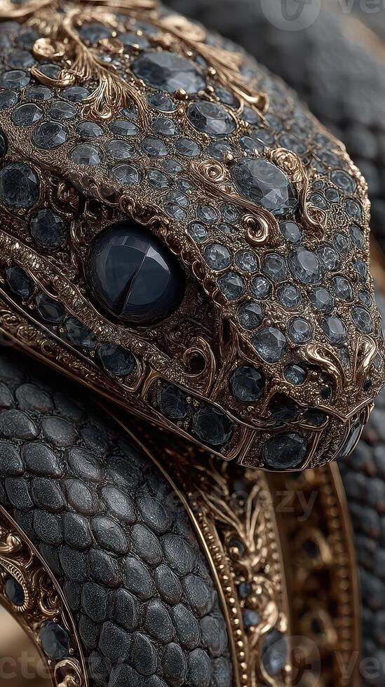 Intricate black diamond snake sculpture showcasing detailed craftsmanship and luxury design photo
