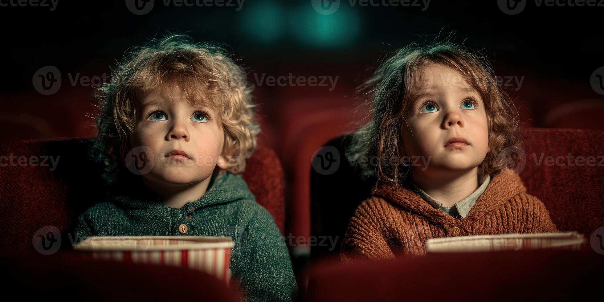 Children enjoy a captivating film in a cozy movie theater during a weekend afternoon photo