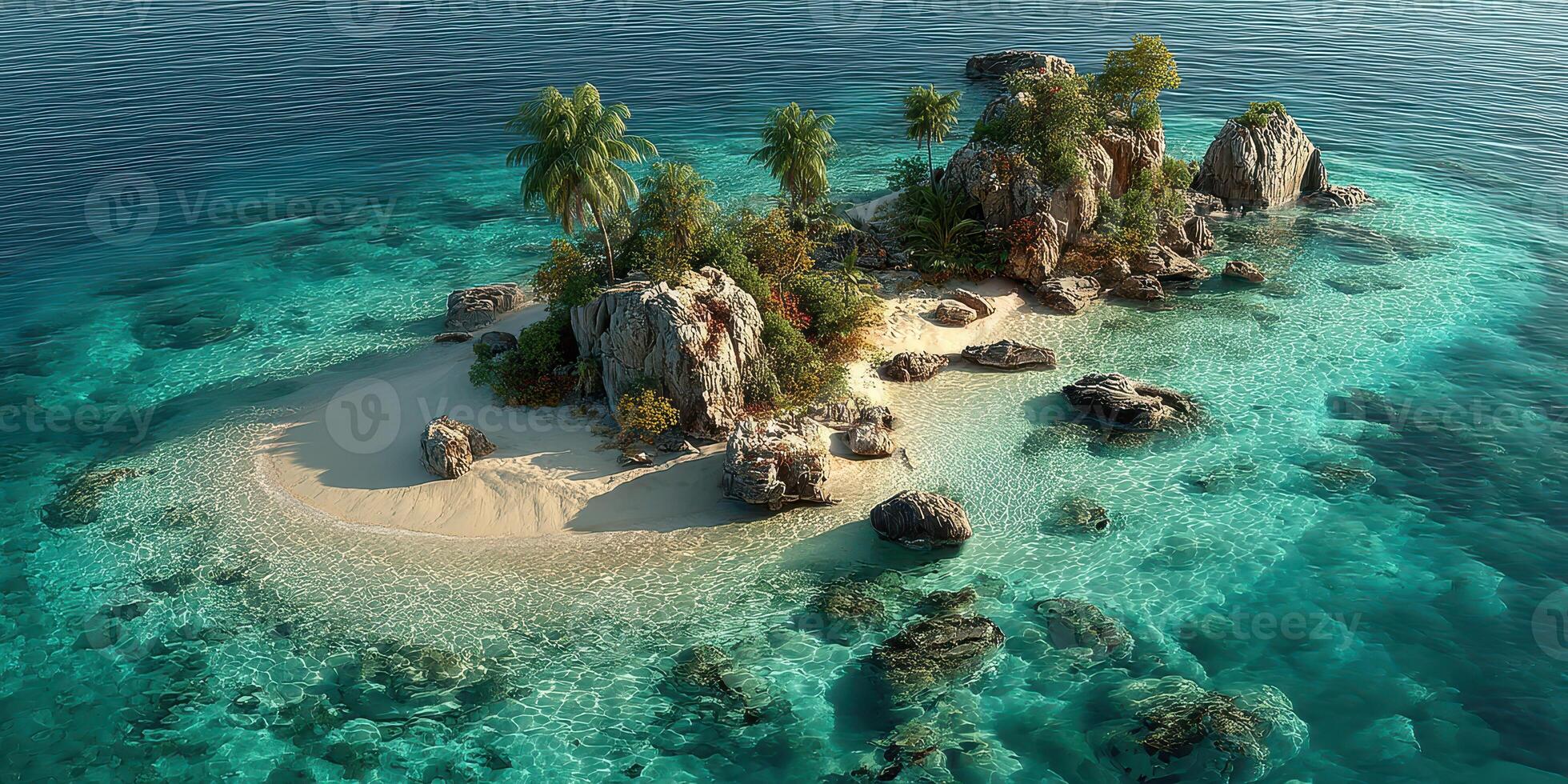 Beautiful tropical island with clear turquoise water and rocky formations near the shore in a serene natural setting photo