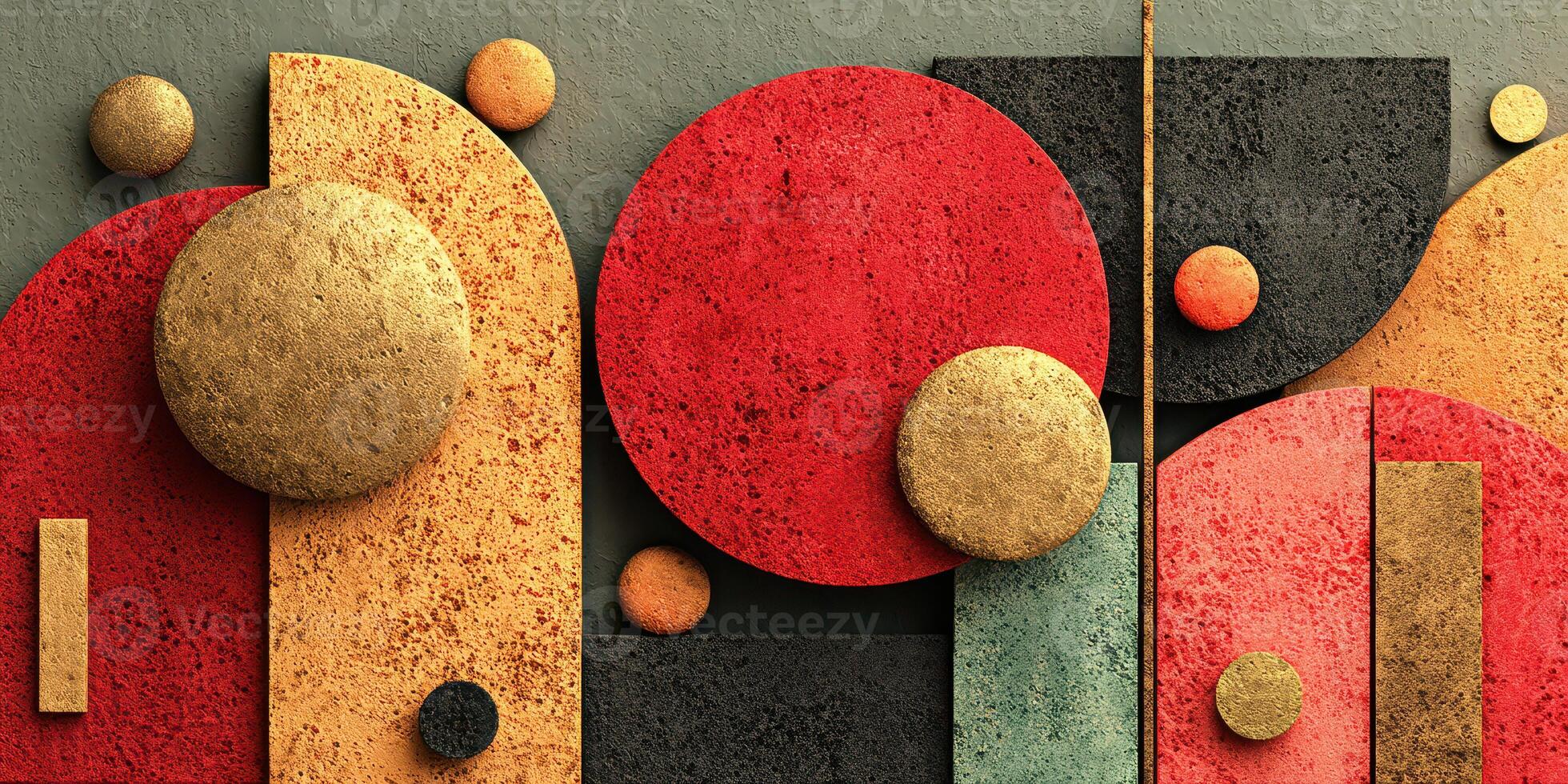 Artistic composition of colorful geometric shapes within a modern design framework showcasing bold colors and textures photo