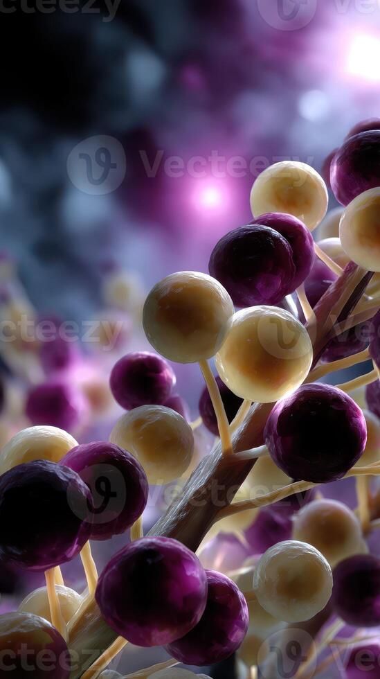 Colorful molecular structures illuminated against a dark background showcasing intricate biological details photo