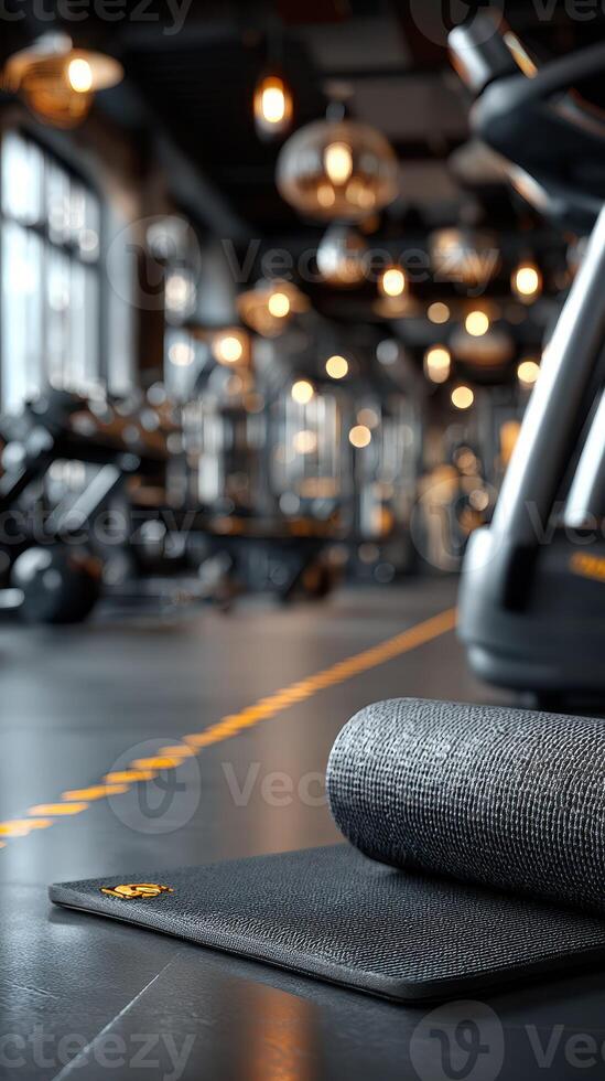 High-quality fitness studio with exercise mats and modern equipment in a well-lit environment photo