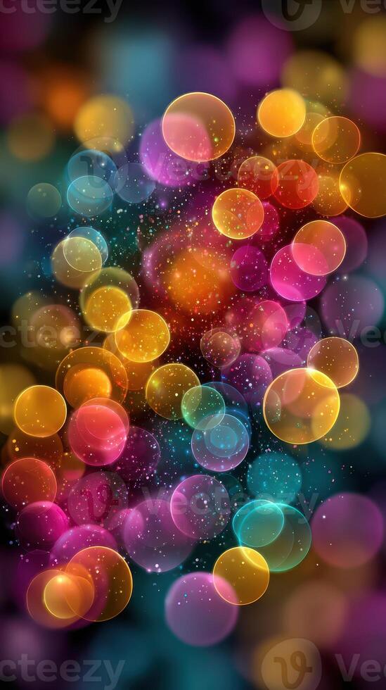 Colorful bokeh effect creates vibrant and mesmerizing background with blurred lights and colors in an abstract design photo