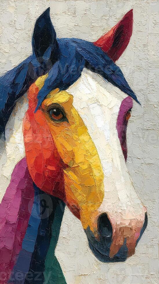 Colorful abstract representation of horse head with vibrant patterns in creative art style photo