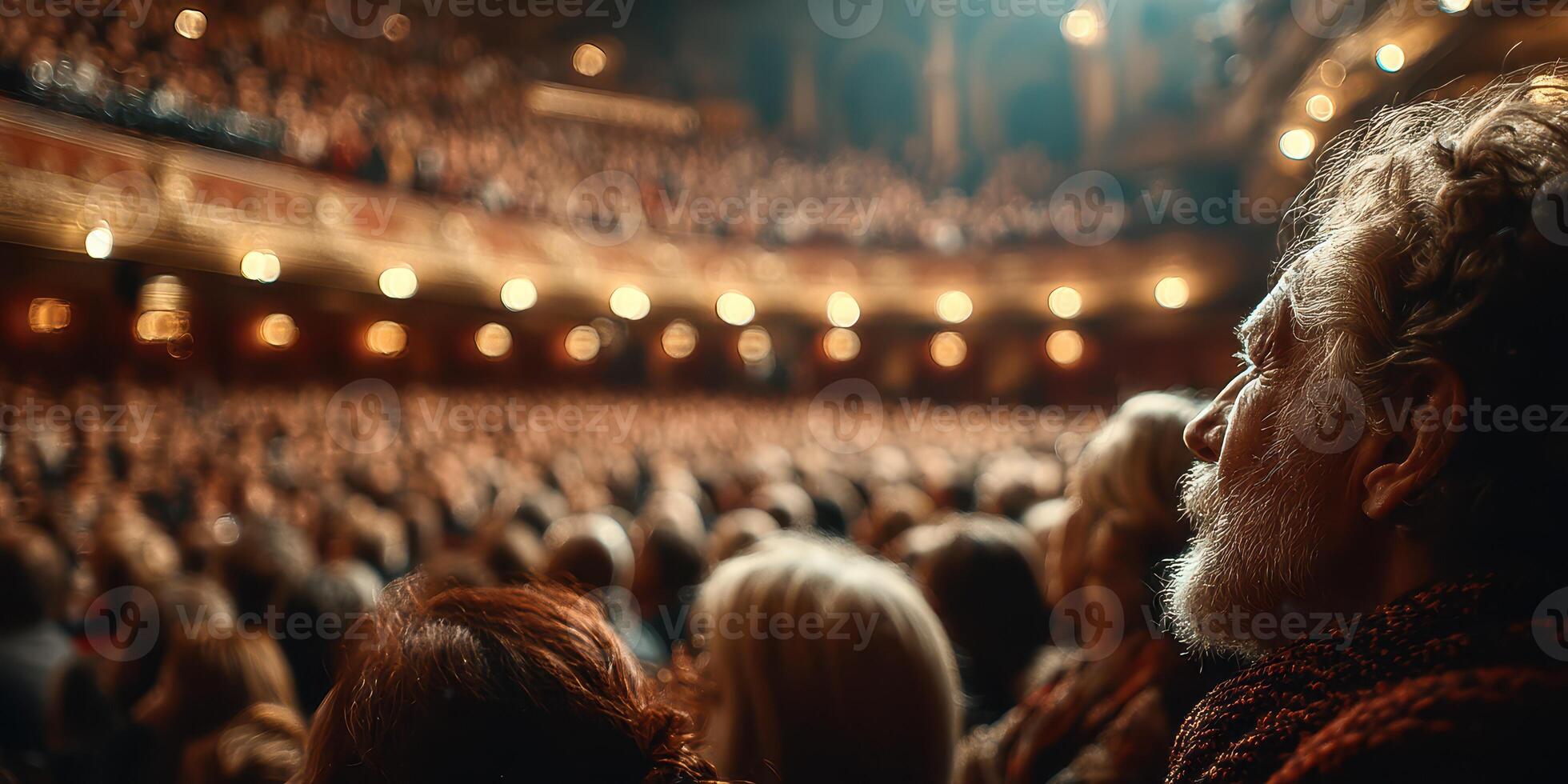 Audience captivated at a live performance in a historic theater during the evening hours photo