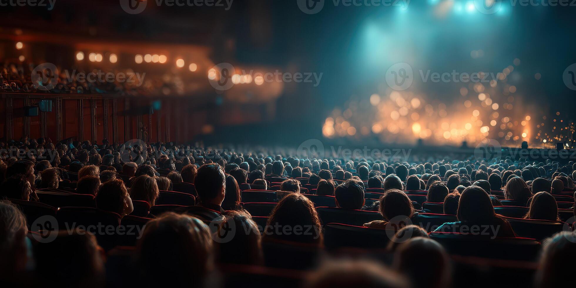 Crowd enjoying a live performance in a vibrant theater setting during the evening hours photo