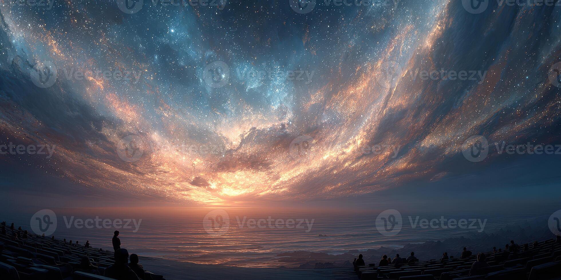 Stunning sunset over the ocean with vibrant colors and starry sky capturing the beauty of twilight photo
