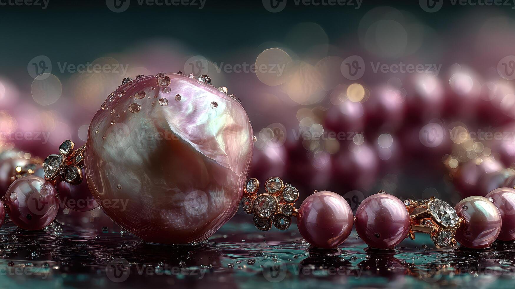 Elegant pink pearls with intricate design glisten under soft light in a luxurious setting photo