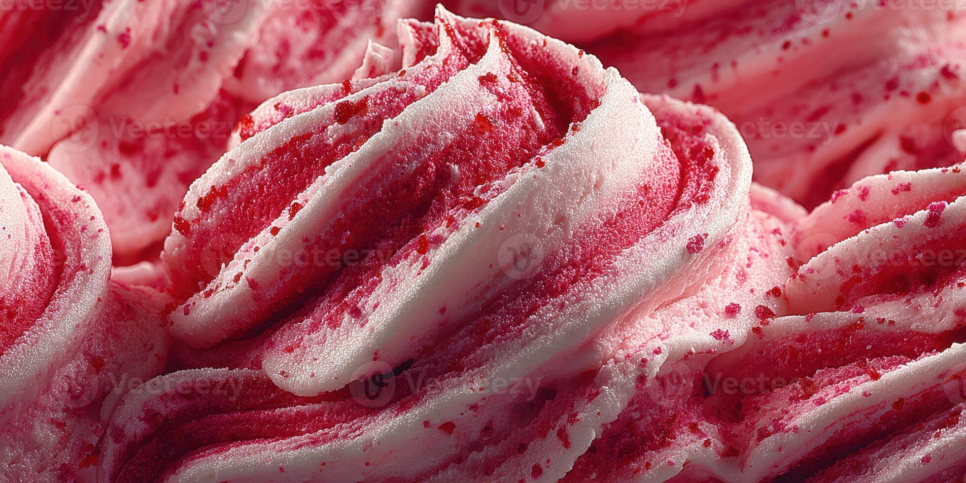 Swirls of vibrant pink and white dessert captured during a sunny afternoon at a local ice cream parlor in summer photo