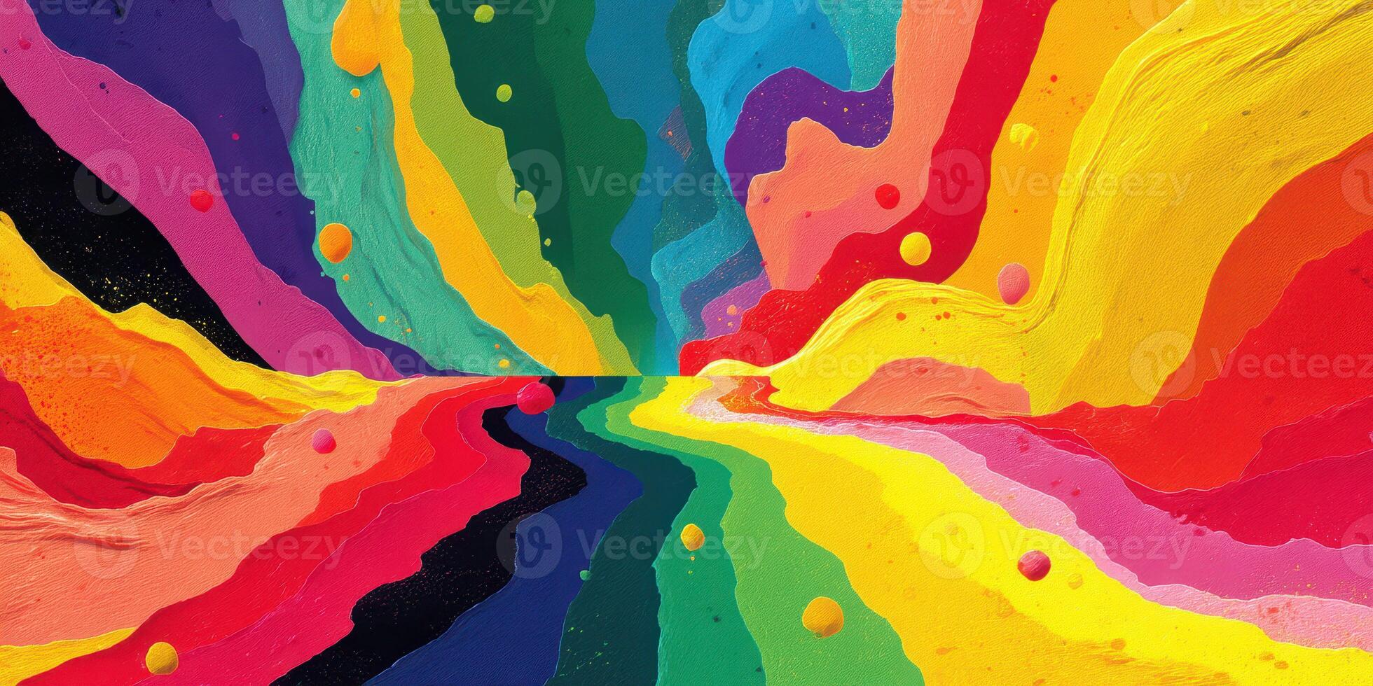Vibrant abstract artwork showcasing colorful waves and flowing patterns drawn by hands in a creative studio environment photo