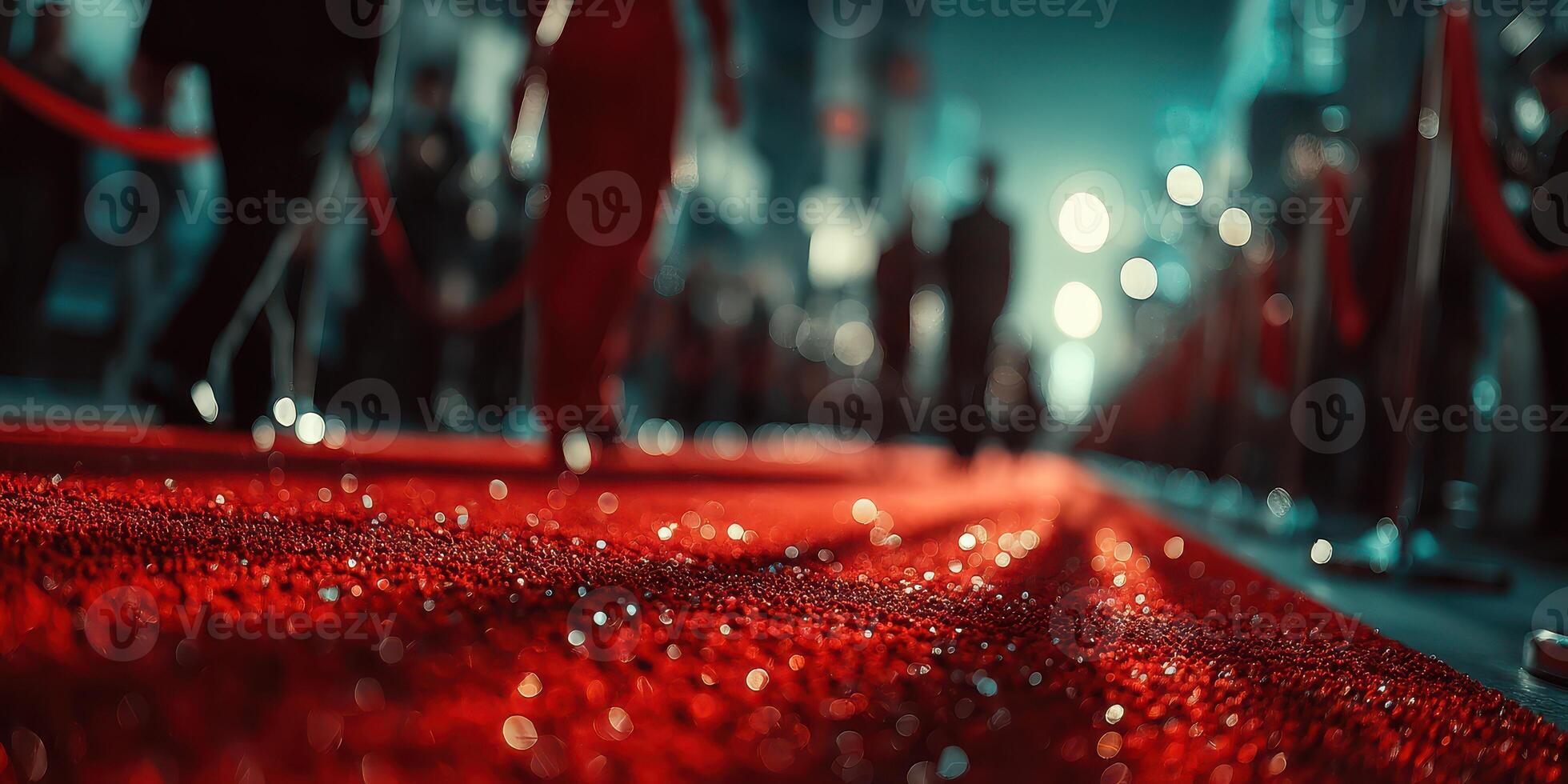 Stars walk down a shimmering red carpet at a glamorous event in the evening, capturing the essence of celebrity culture and excitement photo