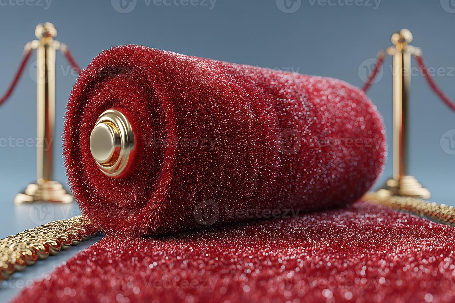 Luxury red carpet rolls out for a prestigious event with golden stanchions in a glamorous setting photo