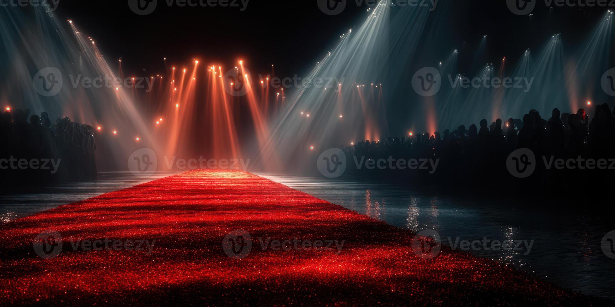 Spectacular runway ready for a fashion show with dramatic lighting and an audience photo