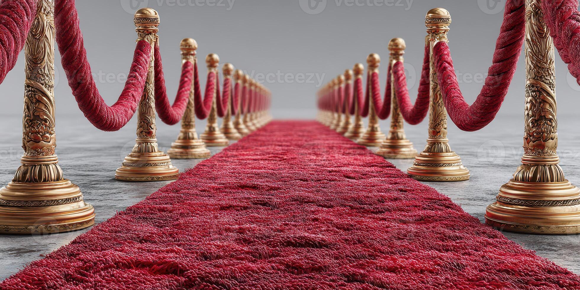 Elegant red carpet with golden stanchions at an indoor event space photo