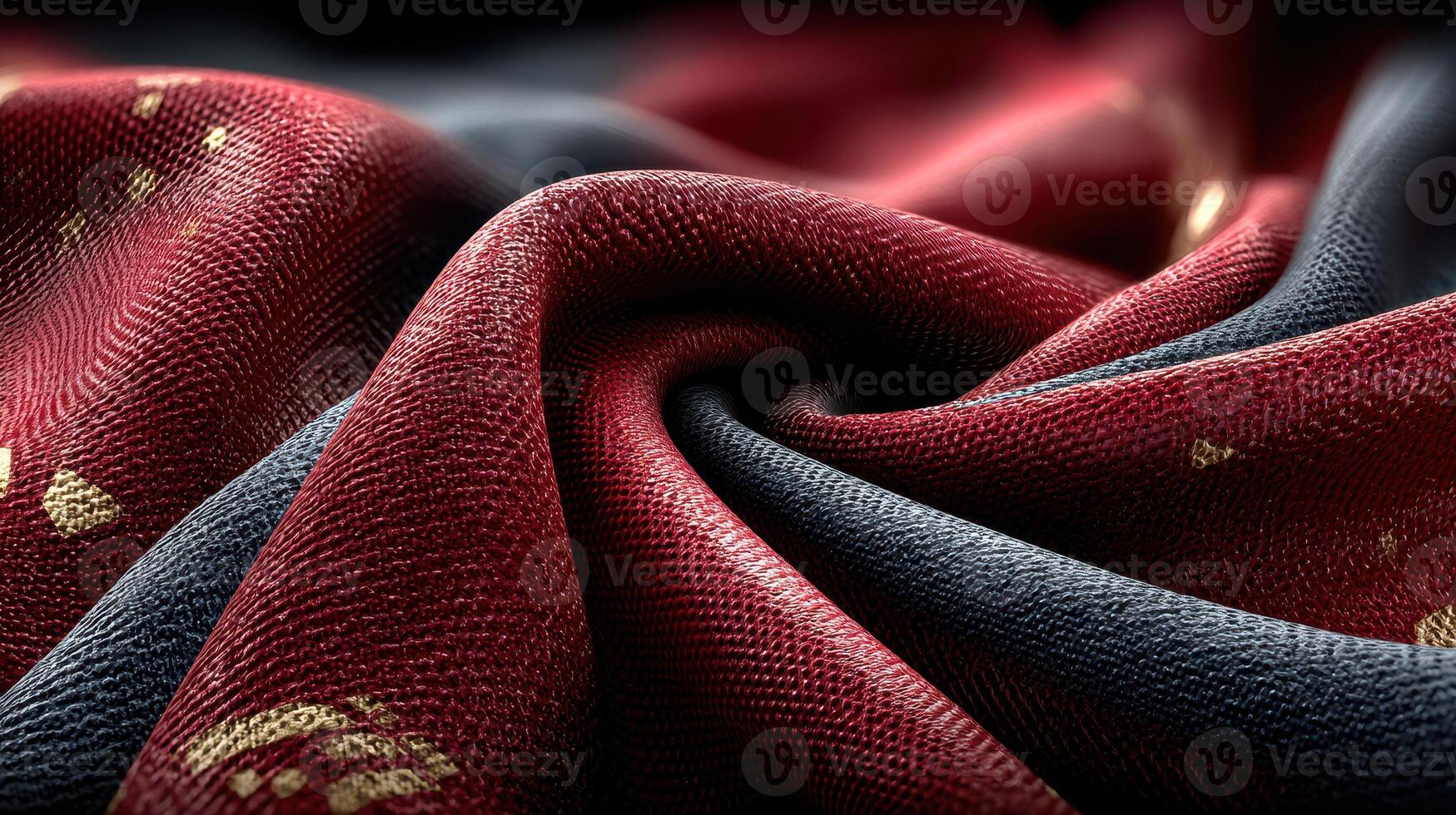 Textile fabric in rich burgundy and black with detailed textures and patterns photo