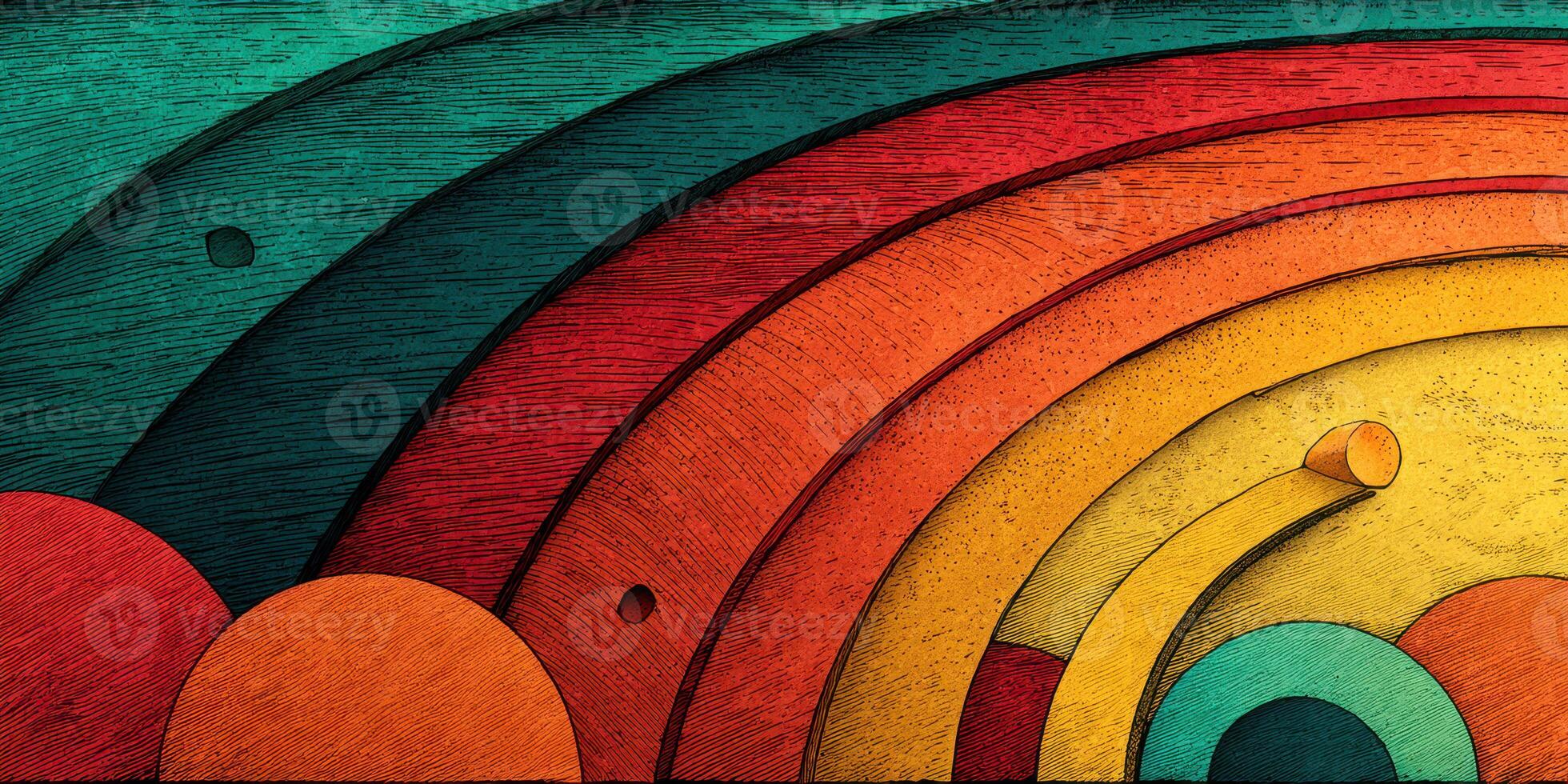 Colorful abstract rainbow design featuring curved shapes and vibrant hues photo