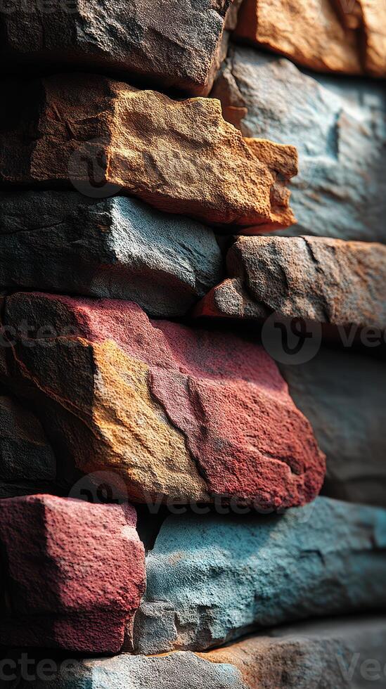 Layered stones showcasing vibrant colors and textures at a construction site photo