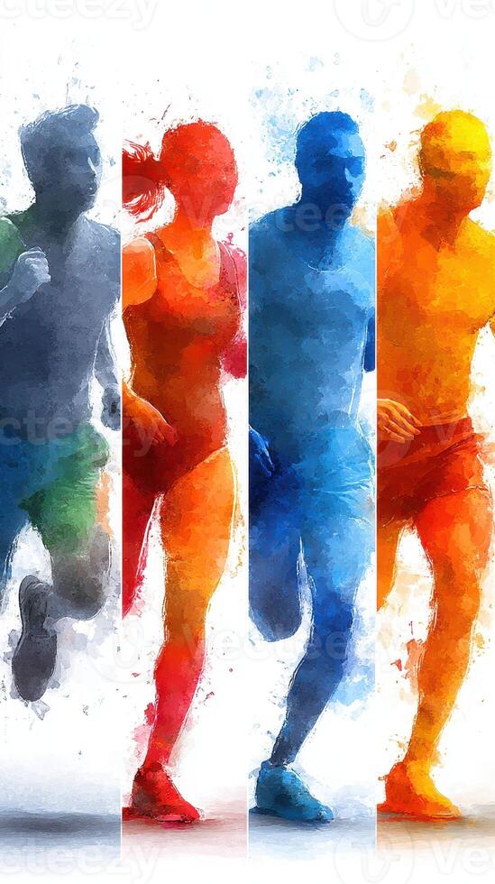 Dynamic runners in vibrant colors showcasing active movement in an abstract artistic style photo