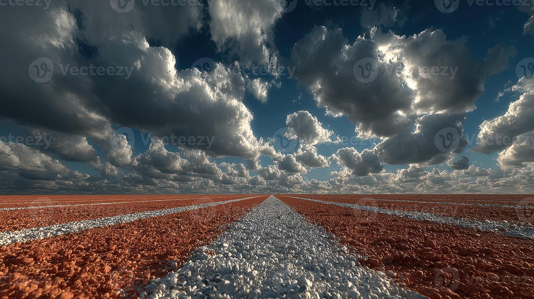 Striking view of a long path under a dramatic sky filled with clouds during the day photo