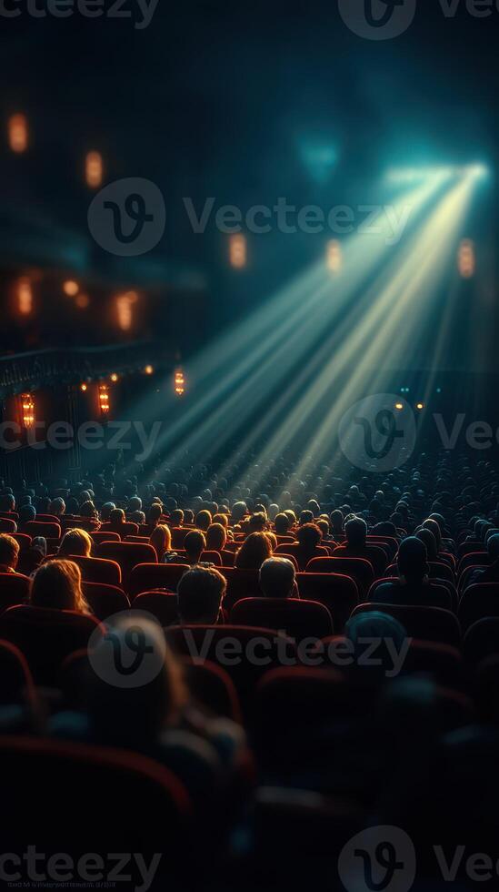 Audience captivated by a breathtaking performance in a dimly lit theater during a night show photo
