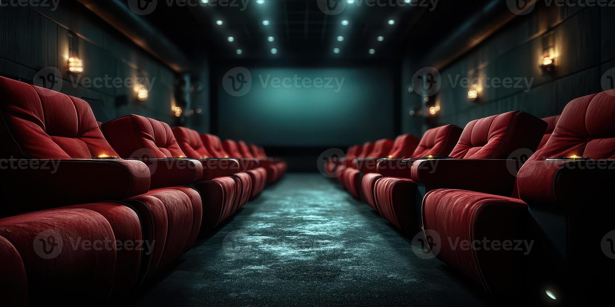 Comfortable red seating in an elegant movie theater, inviting viewers to enjoy a cinematic experience photo
