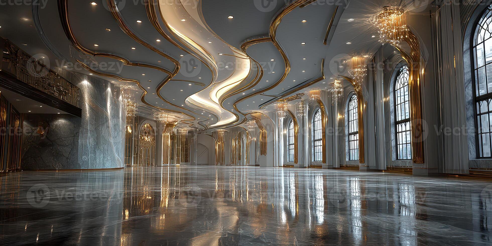 Elegant ballroom with luxurious design and intricate lighting in a grand setting photo