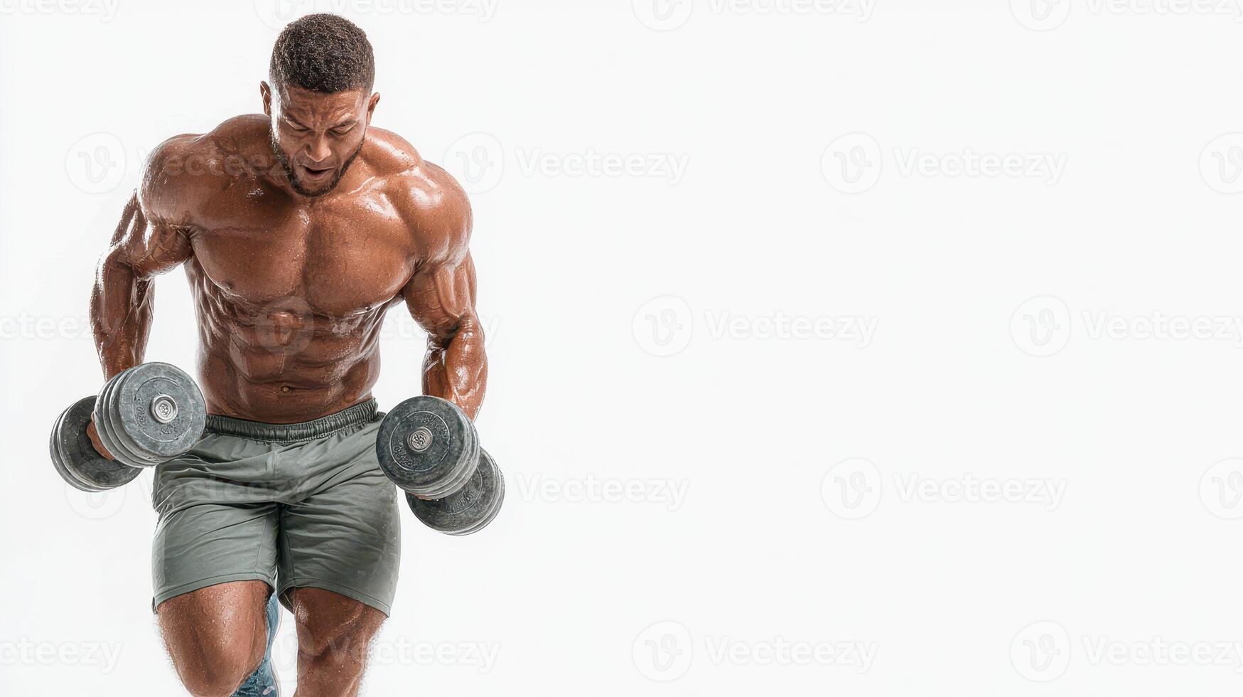 Fitness enthusiast engages in strength training with dumbbells in a bright studio setting photo