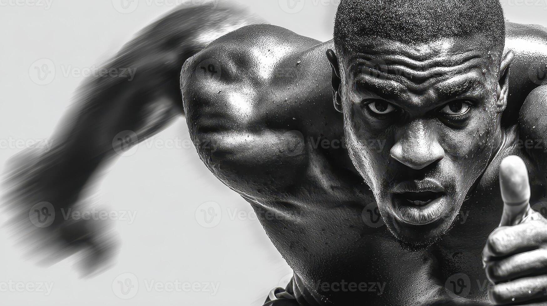 Athlete sprinting intensely during a training session in a dynamic black and white style photo