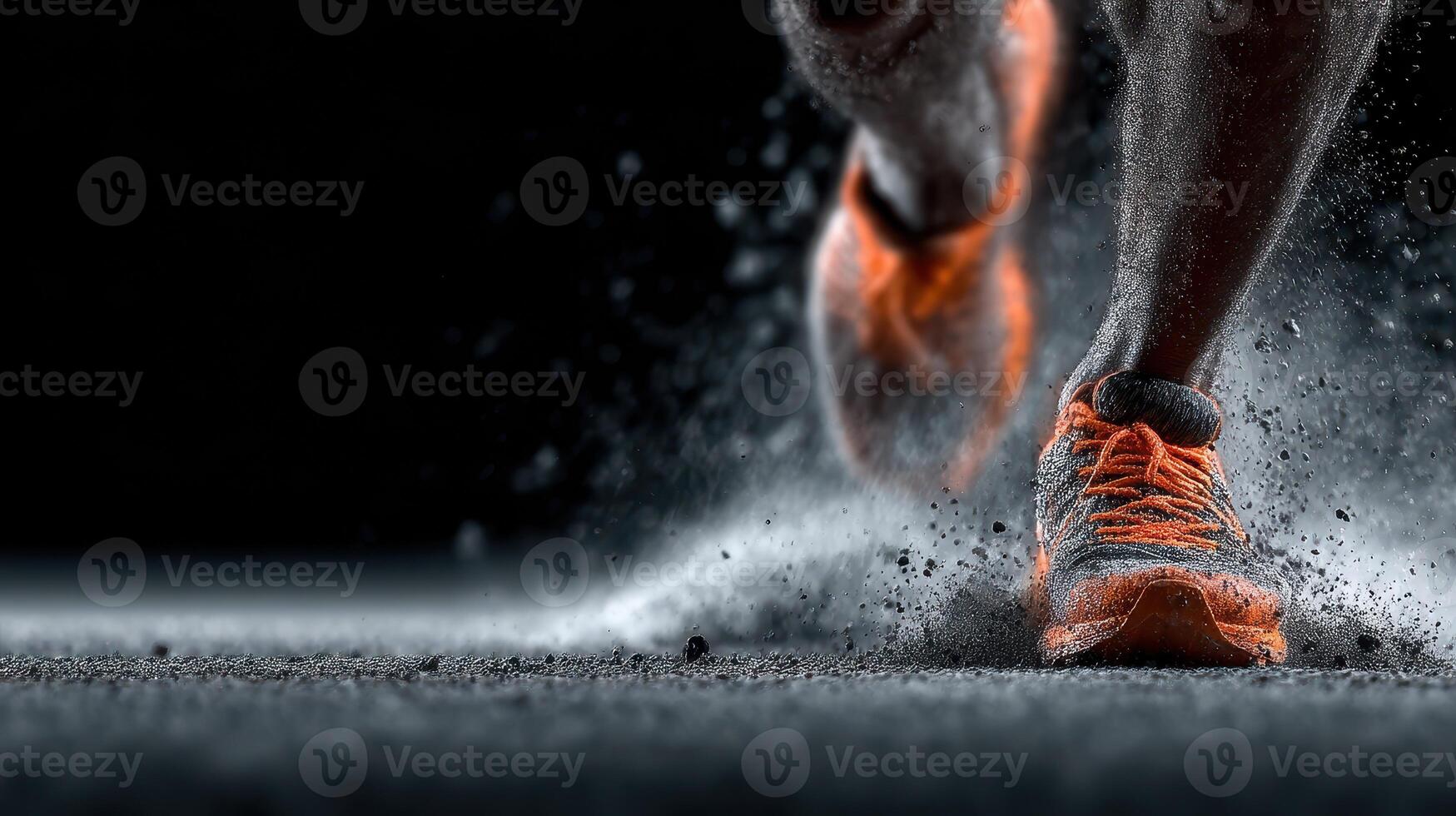 Racer sprinting on damp ground during a competition at dusk showcasing athletic prowess and dynamic movement photo