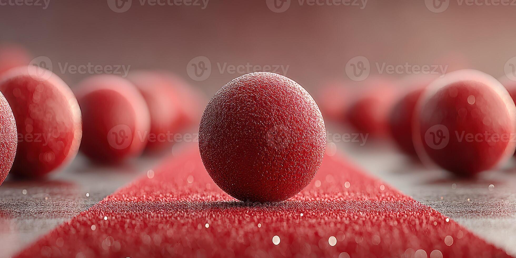 Red textured spheres arranged on a vibrant red surface with subtle lighting effects photo