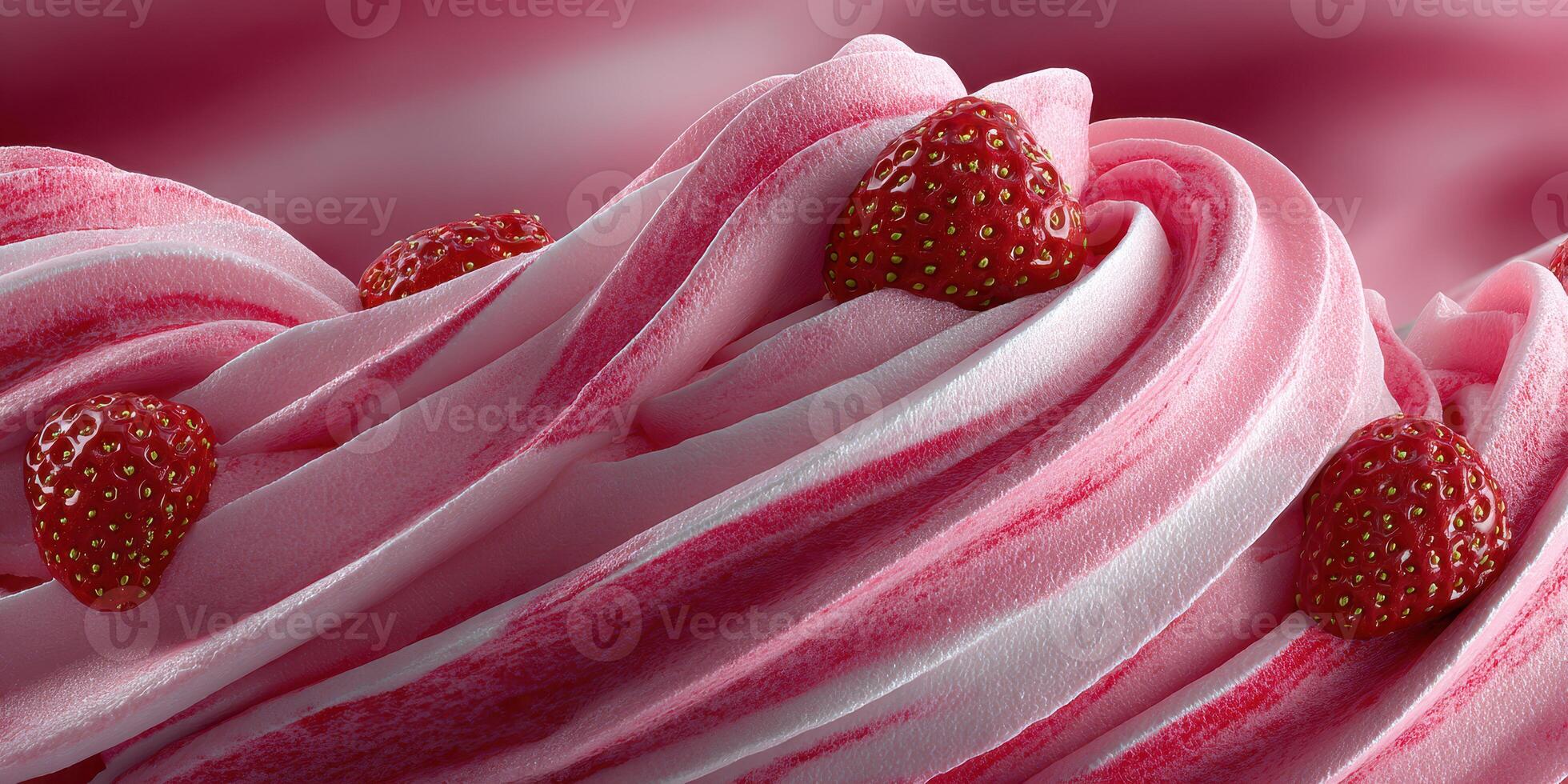 Delicious strawberry swirl dessert with fresh berries on a soft cream background photo