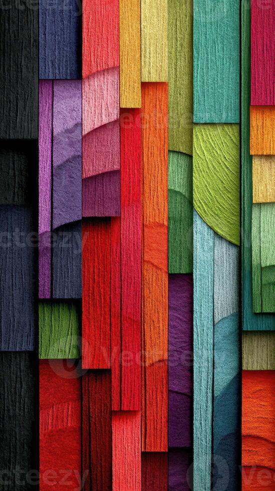 Colorful abstract wooden texture collage showcasing vibrant layers of craftsmanship and design photo