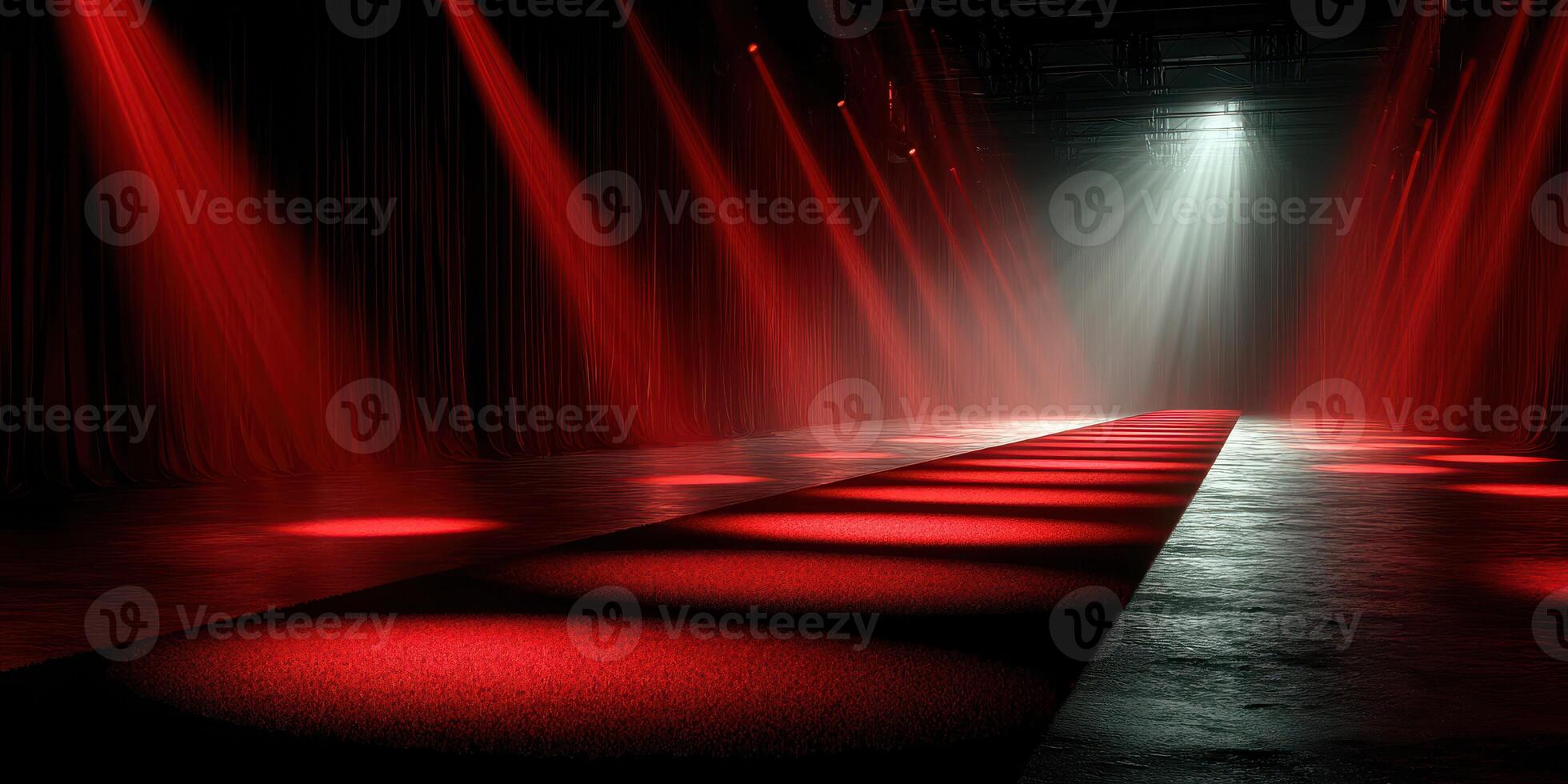 Red spotlight illumination on a runway prior to a fashion show in an urban venue photo