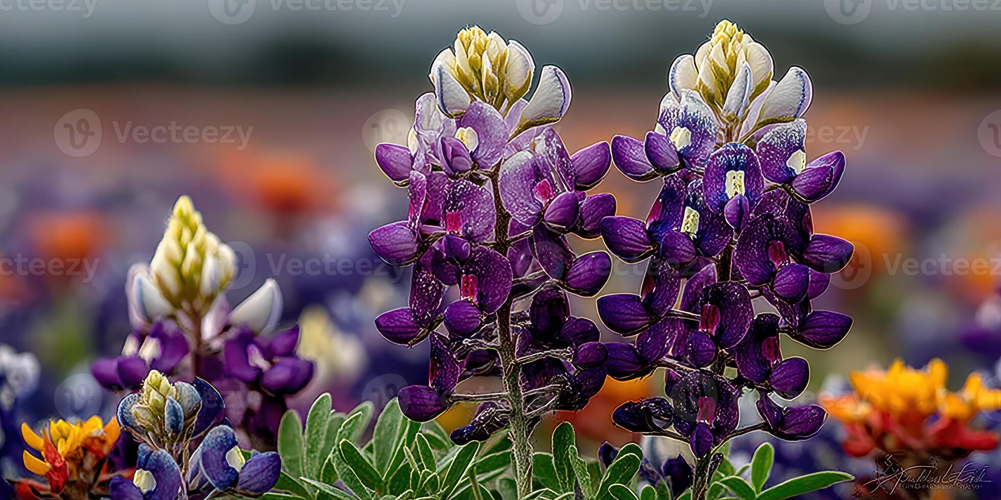 Lupine flowers bloom in a colorful field during springtime in Texas photo