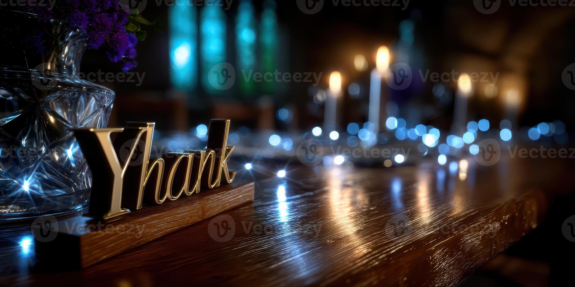 Elegant table setting with ambient lighting and decorative elements in a cozy indoor space photo