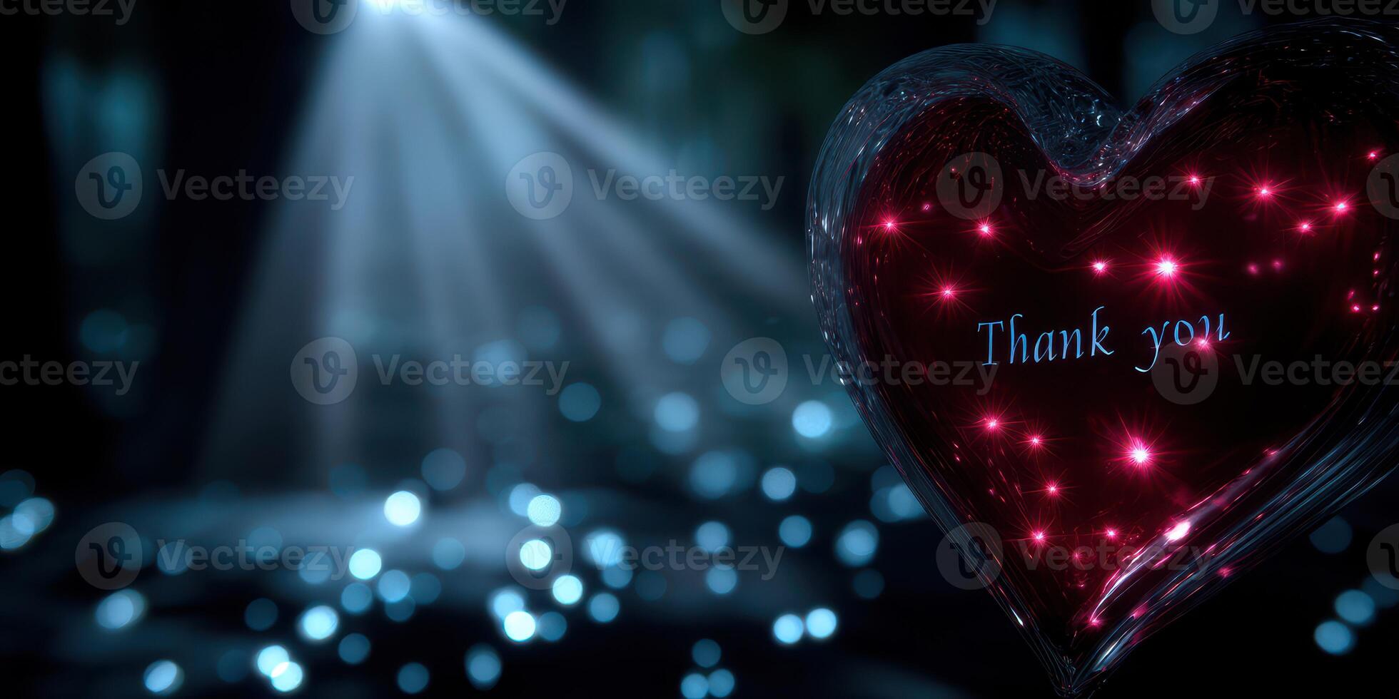 Heart with glowing lights and a thank you message in a dark atmosphere photo