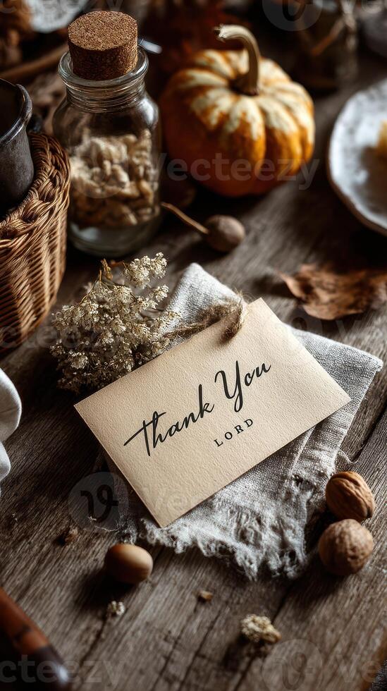 Thankful moments captured in a rustic autumn setting with seasonal decorations and heartfelt gratitude notes photo
