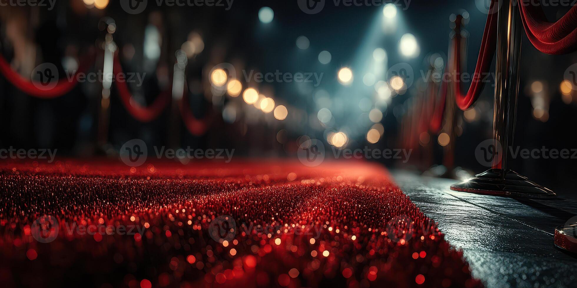 Elegant red carpet event at night with shimmering lights and welcoming atmosphere for a prestigious gathering photo