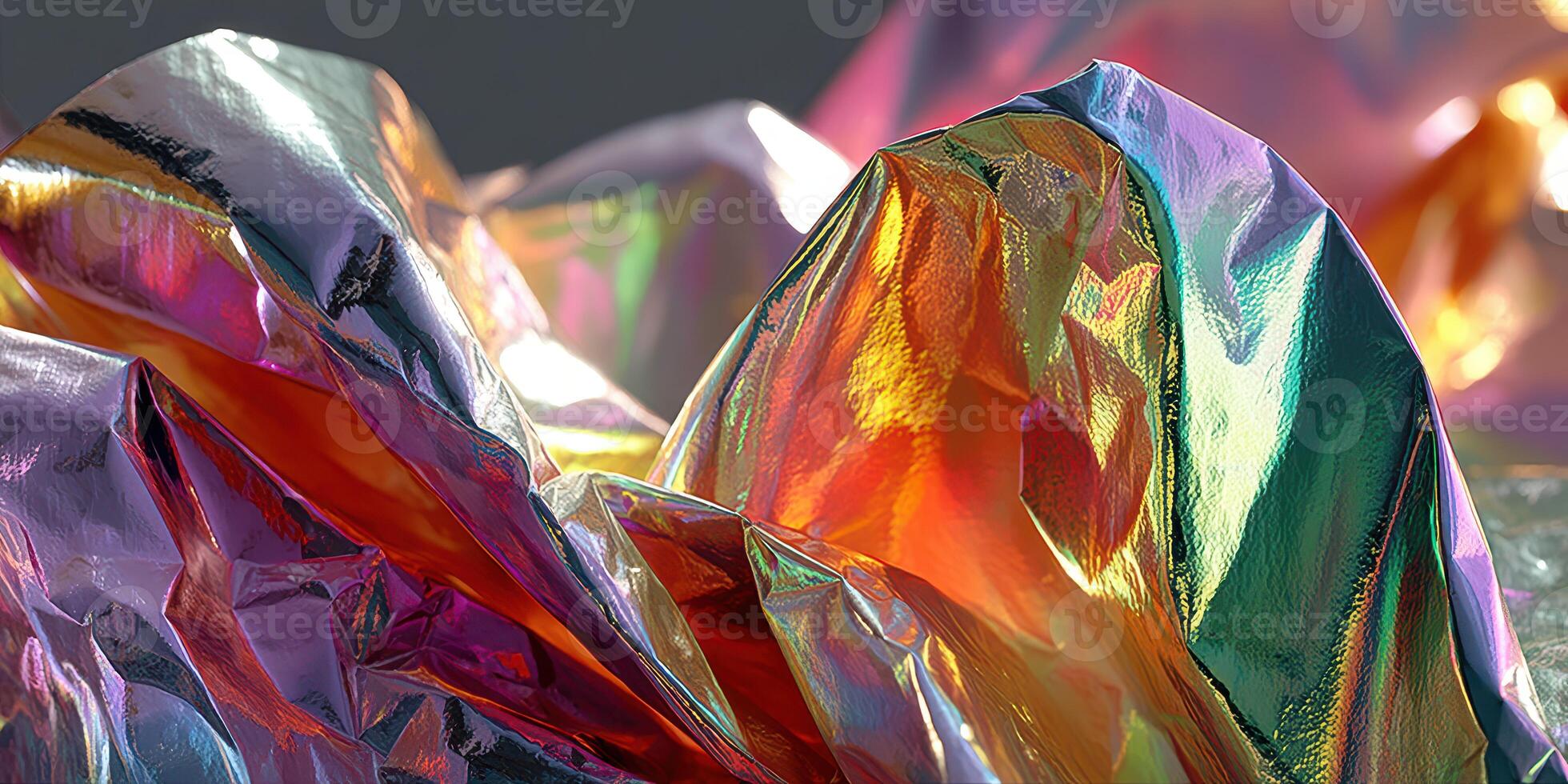 Colorful metallic foil crumpled and reflecting light in a creative display of texture and shine photo