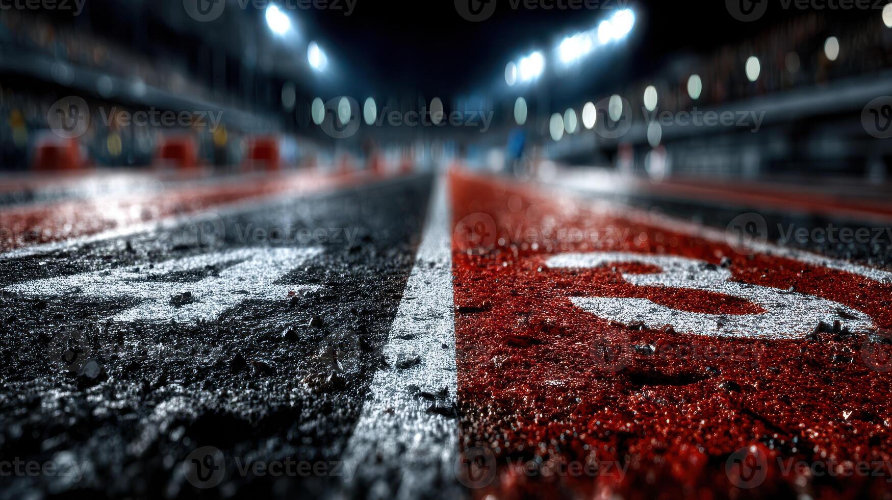 Dramatic close-up view of a race track at night capturing the excitement and anticipation before a race photo