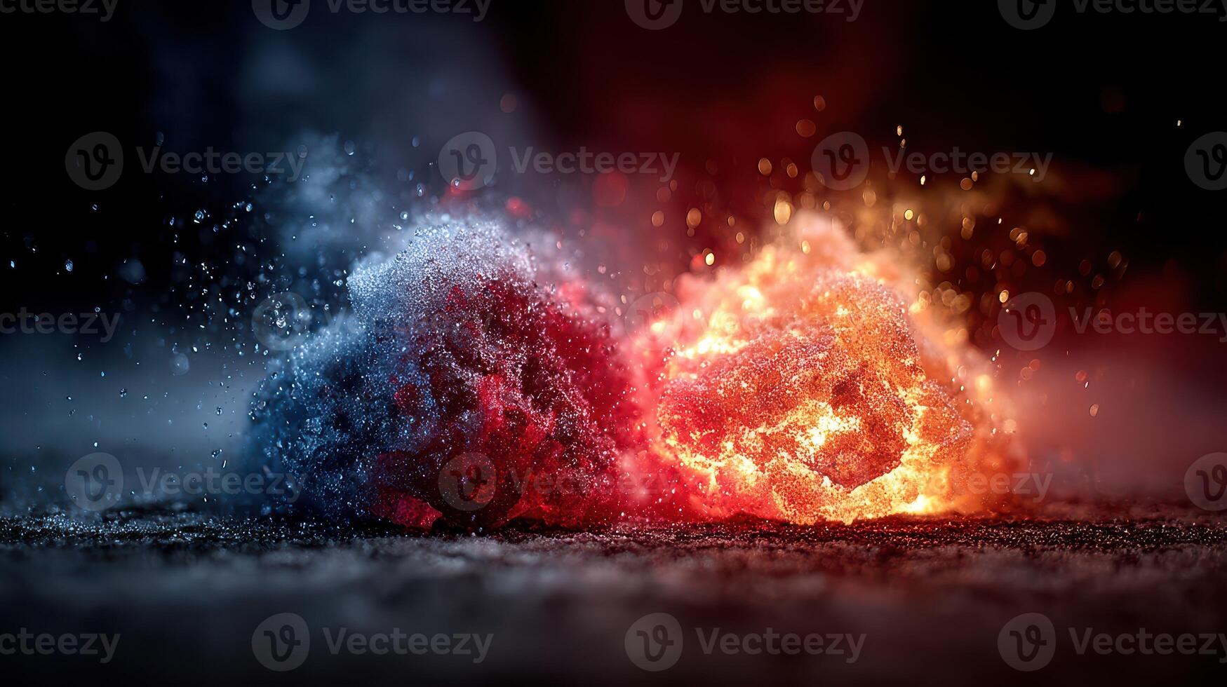 Explosive collision of fire and ice creates stunning visual contrast in dramatic display of elements and energy photo