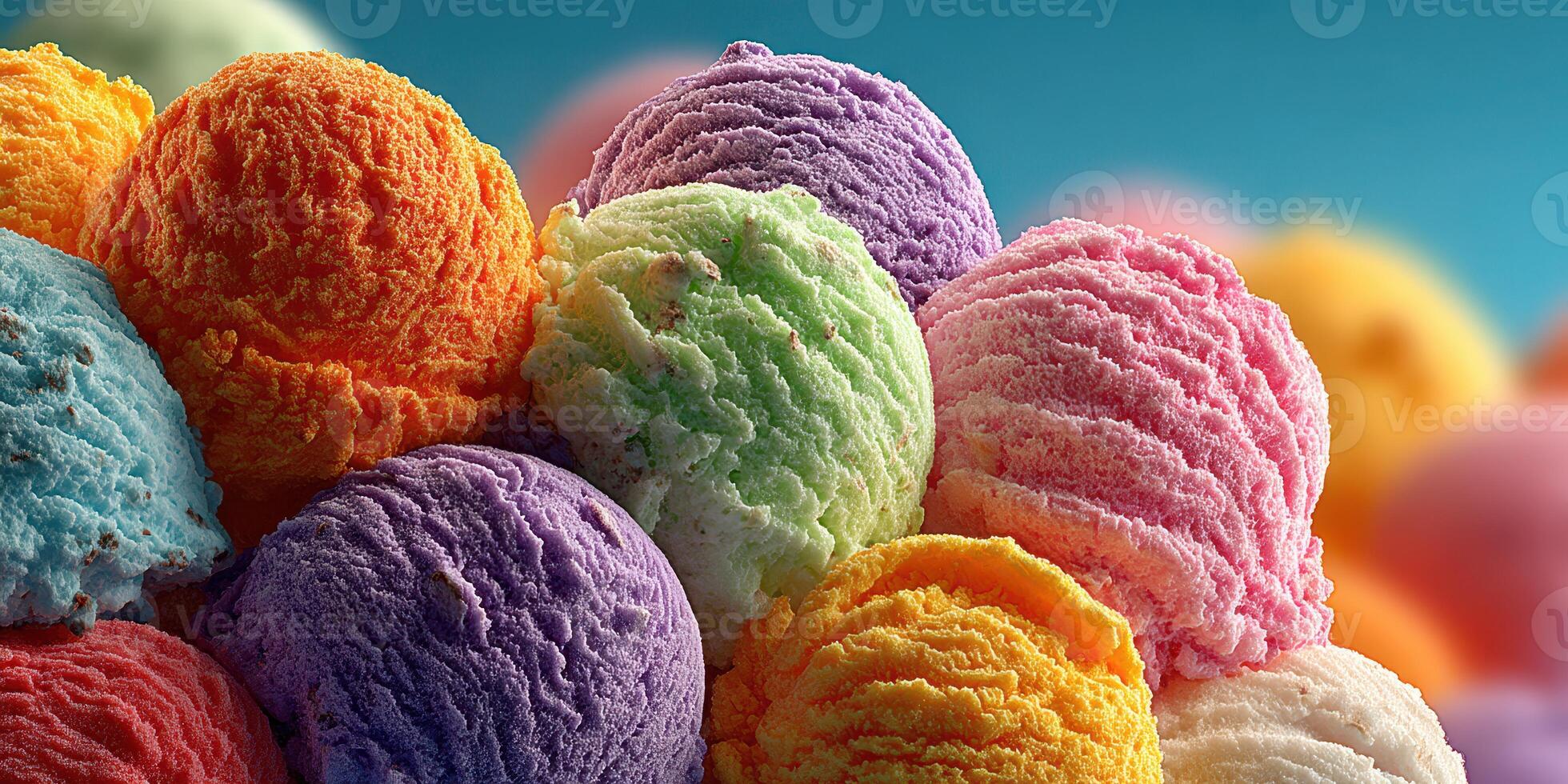 Colorful ice cream scoops create a vibrant display of flavors at a summer dessert event photo