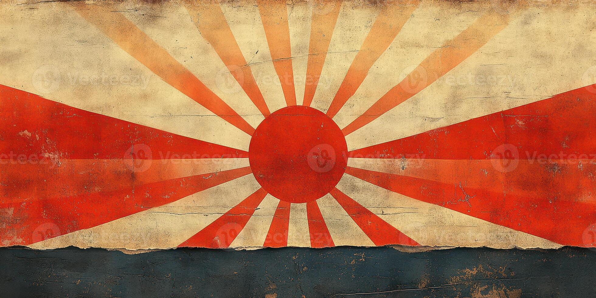 Flag design featuring red and white rays with a central circle, symbolizing national pride and heritage photo